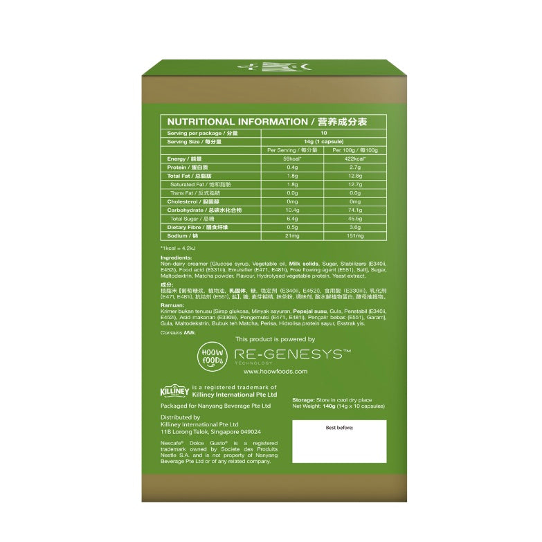 Killiney Matcha Latte (Dolce Gusto Compatible Capsule Pods) EXP:16JUL2025