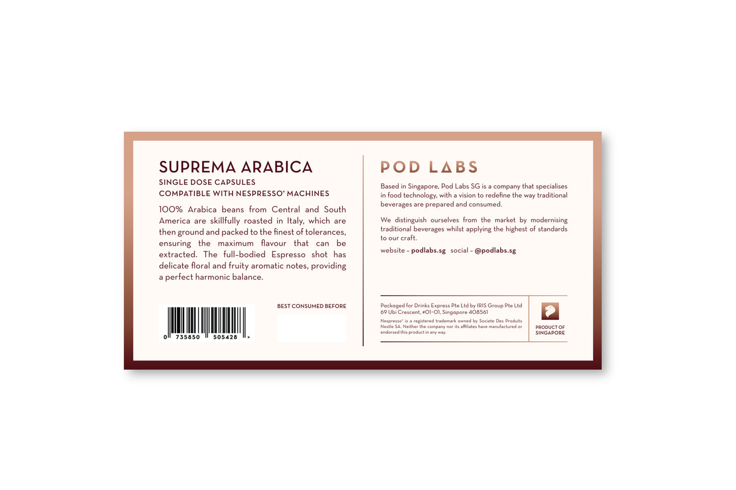 Pod Labs Nespresso Compatible Suprema Arabica (10 Capsules)