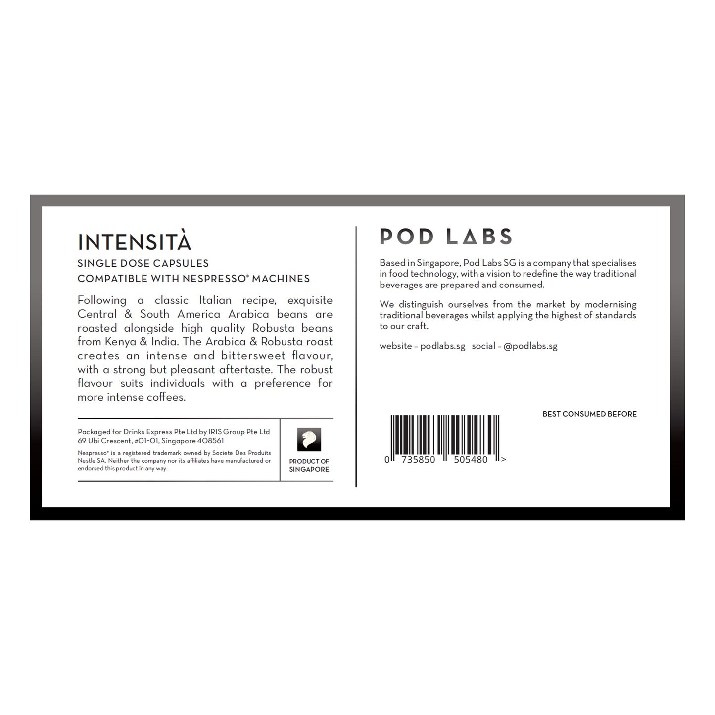 Pod Labs Nespresso Compatible Intensità (10 Capsules)